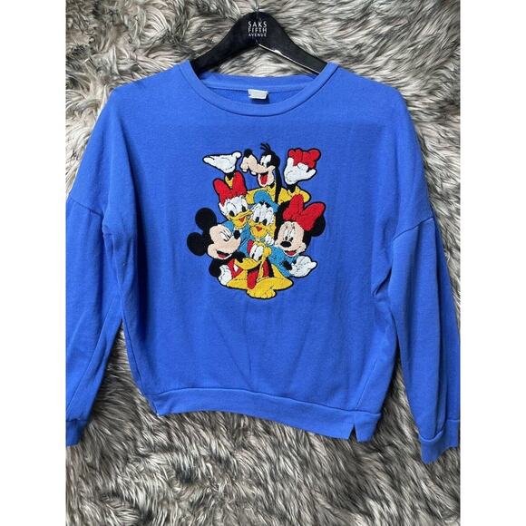 Mickey Mouse Donald Duck and Goofy Disney Embroidered Blue Sweater Women's M - Picture 2 of 4
